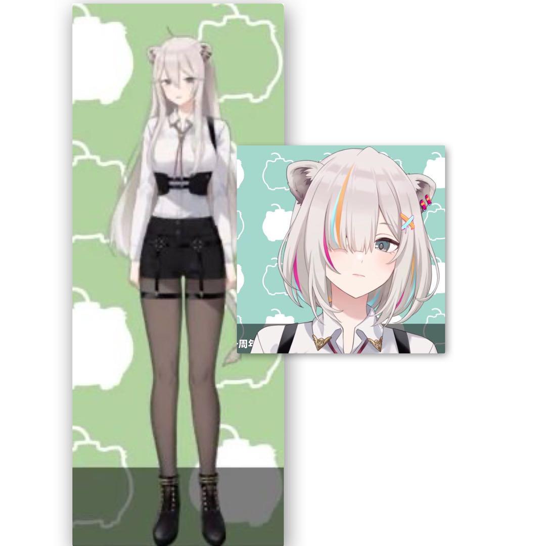 獅白ぼたん　ワイシャツ衣装・ウィッグ耳尻尾セット