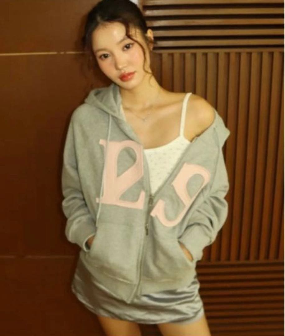 ILLIGO ロゴ パッチ ジップアップ パーカー Sサイズ ライトグレー