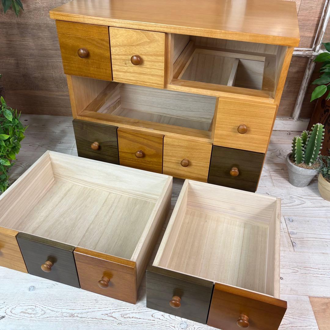 訳あり品【140】ナチュラルウッド多引き出し収納チェストインテリア木製タンス桐材