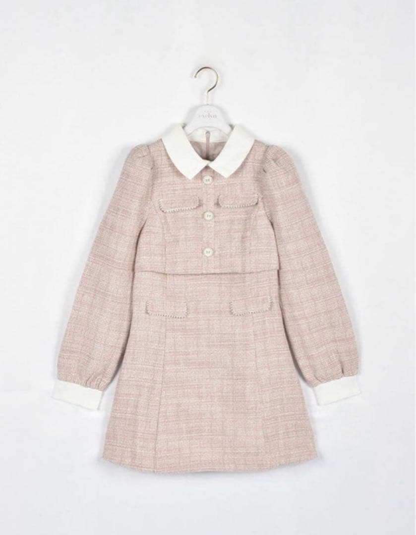 evelyn ツイードミニフレアワンピース ピンク