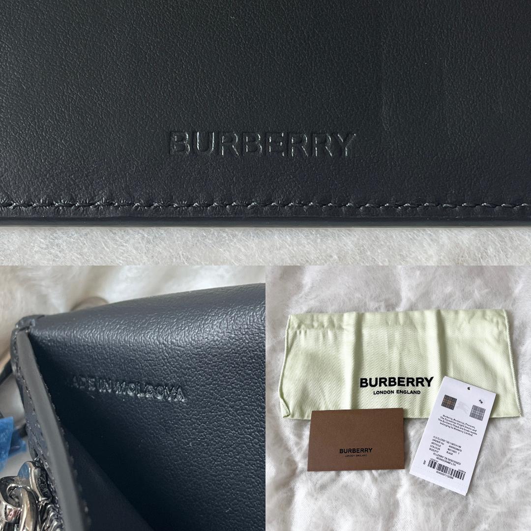 BURBERRY ウォレットチェーン ショルダー レザー ブラック ロゴプリント