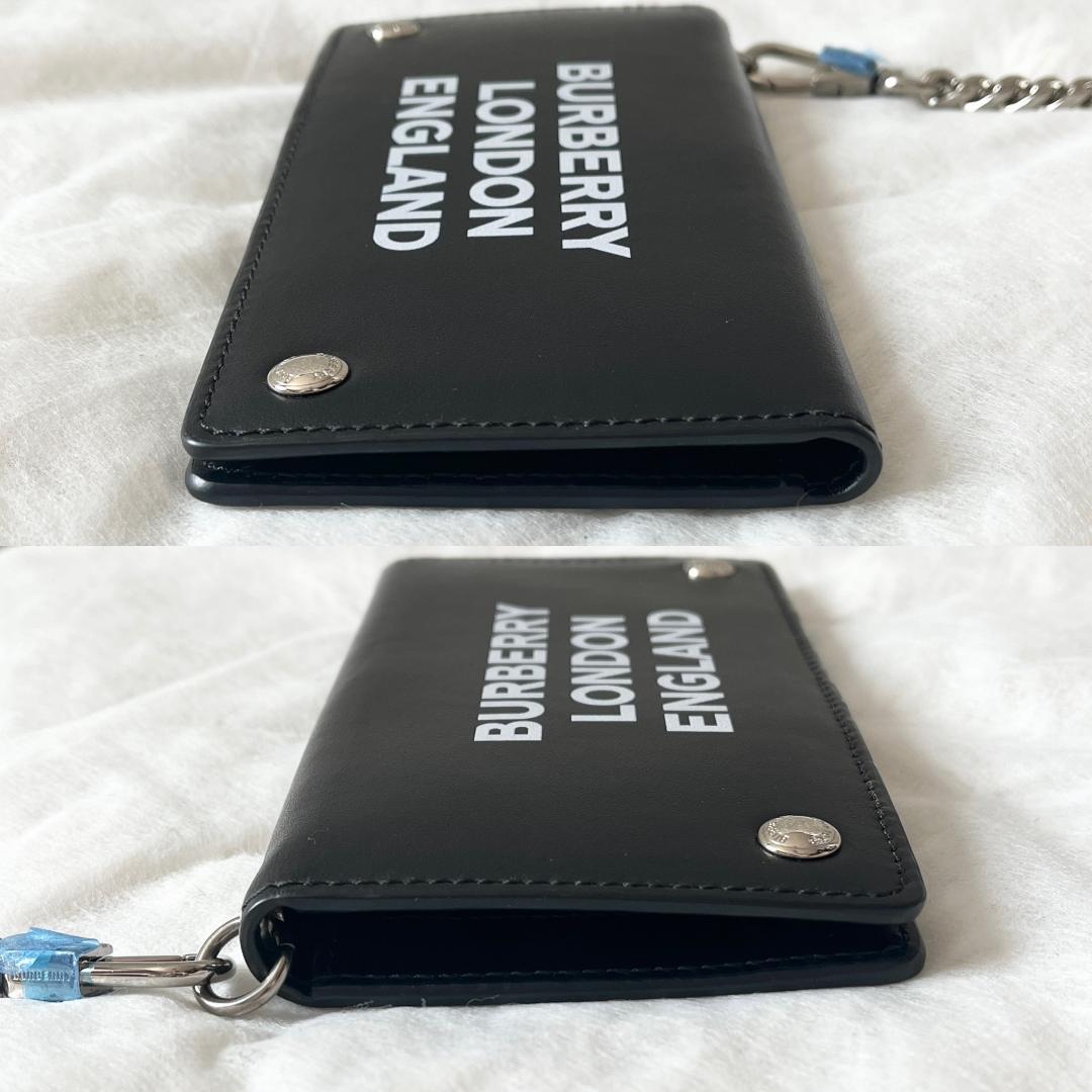 BURBERRY ウォレットチェーン ショルダー レザー ブラック ロゴプリント