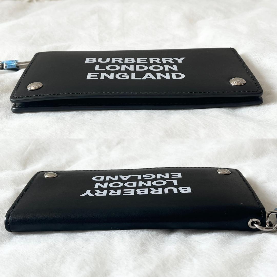 BURBERRY ウォレットチェーン ショルダー レザー ブラック ロゴプリント