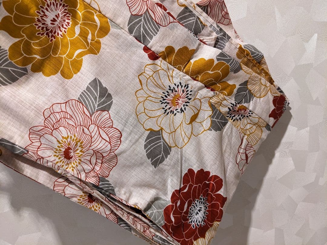 dita 浴衣 如月の椿 赤 花 マスタードイエロー グレー 黒 黄 くすみ