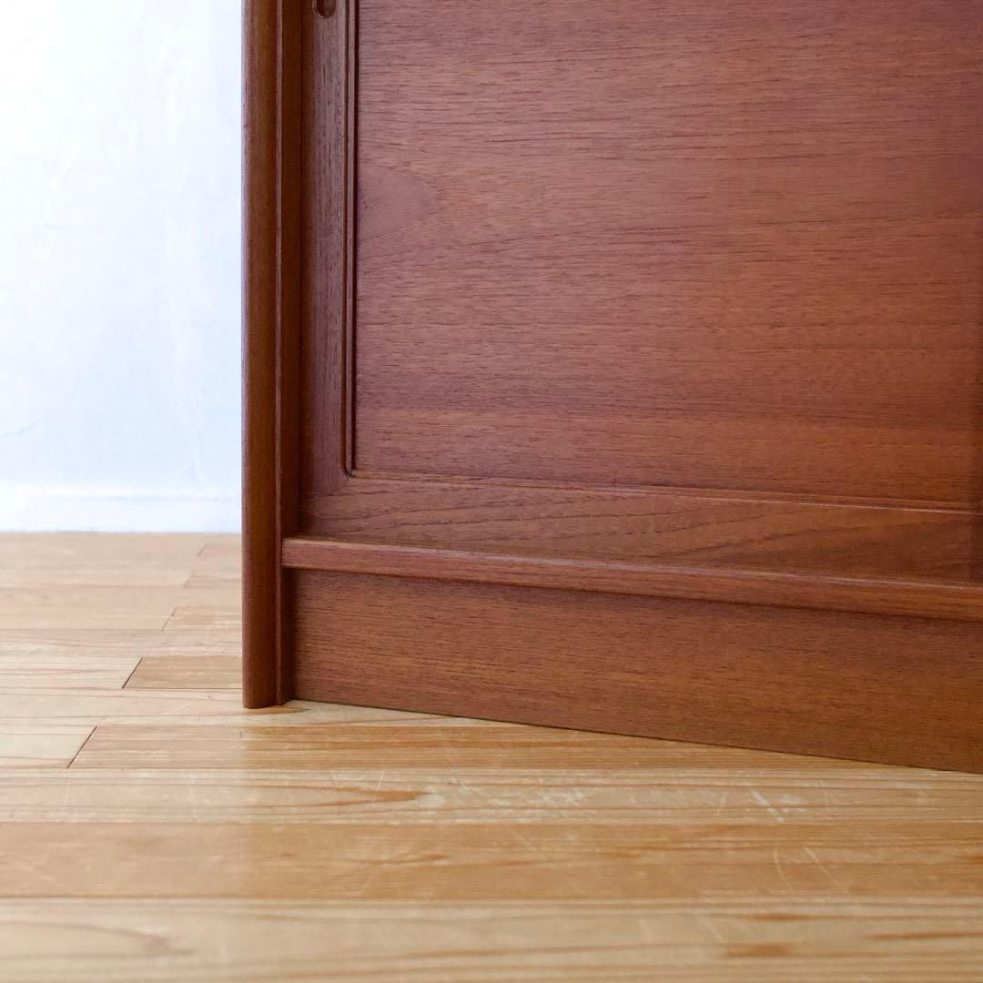 日田工芸 チーク材 食器棚 ガラスキャビネット 面取りガラス 引戸 80年代