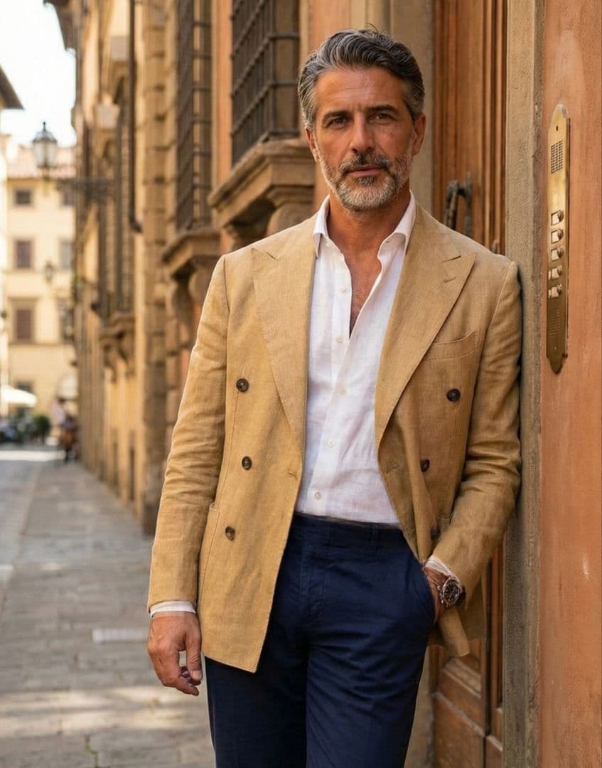 ★タリアトーレ テーラードジャケット 48 麻 ダブルブレスト 本切羽