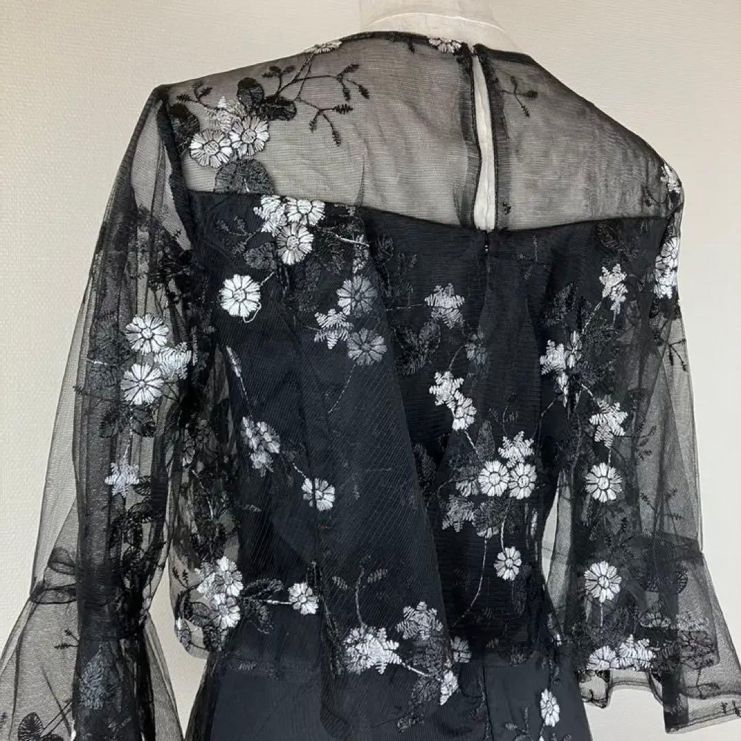 【タグ付】retica レティカ シースルー七分袖花柄刺繍ロングパーティードレス