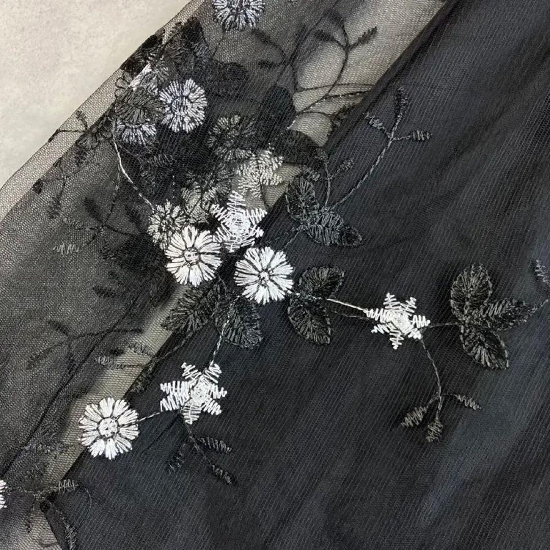 【タグ付】retica レティカ シースルー七分袖花柄刺繍ロングパーティードレス