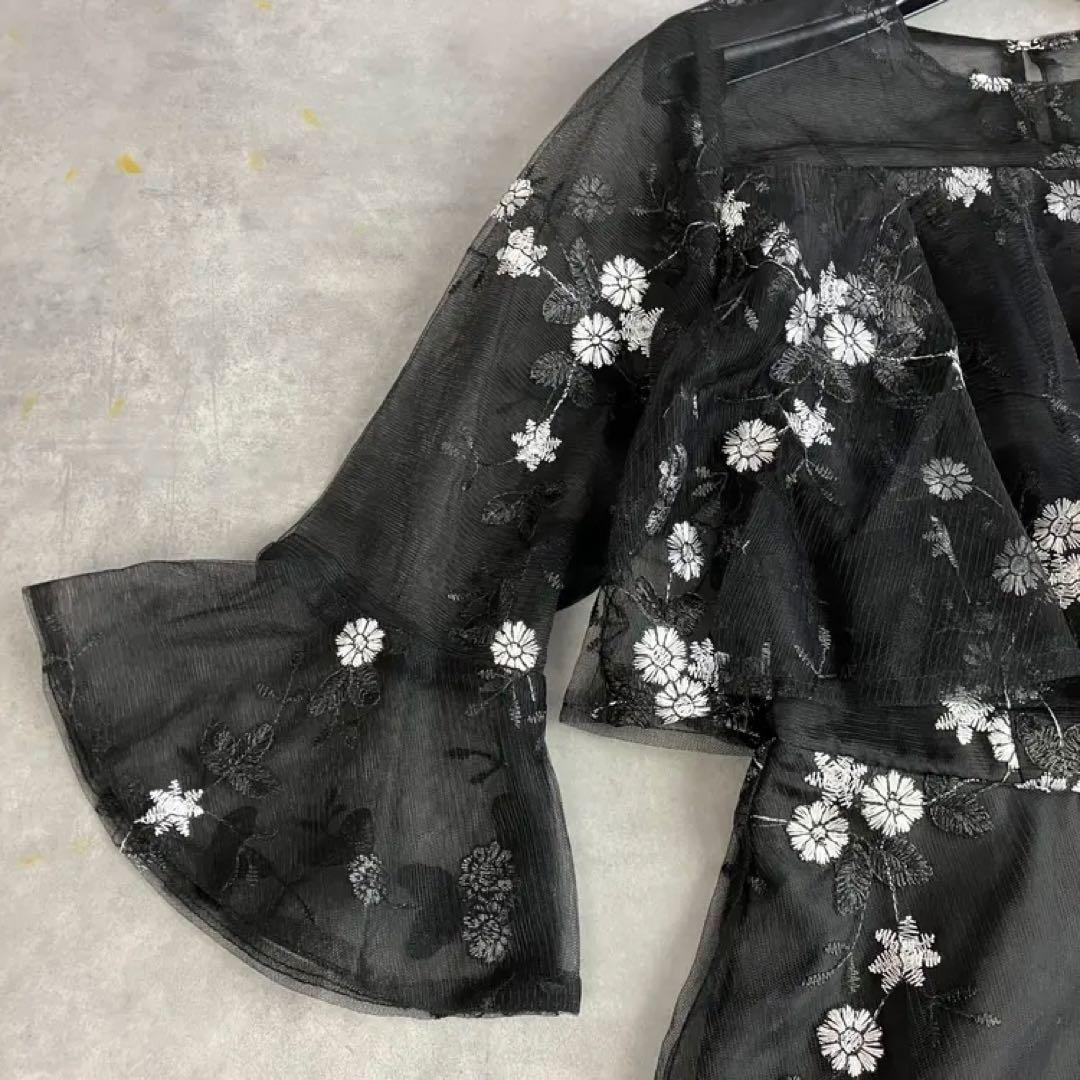 【タグ付】retica レティカ シースルー七分袖花柄刺繍ロングパーティードレス