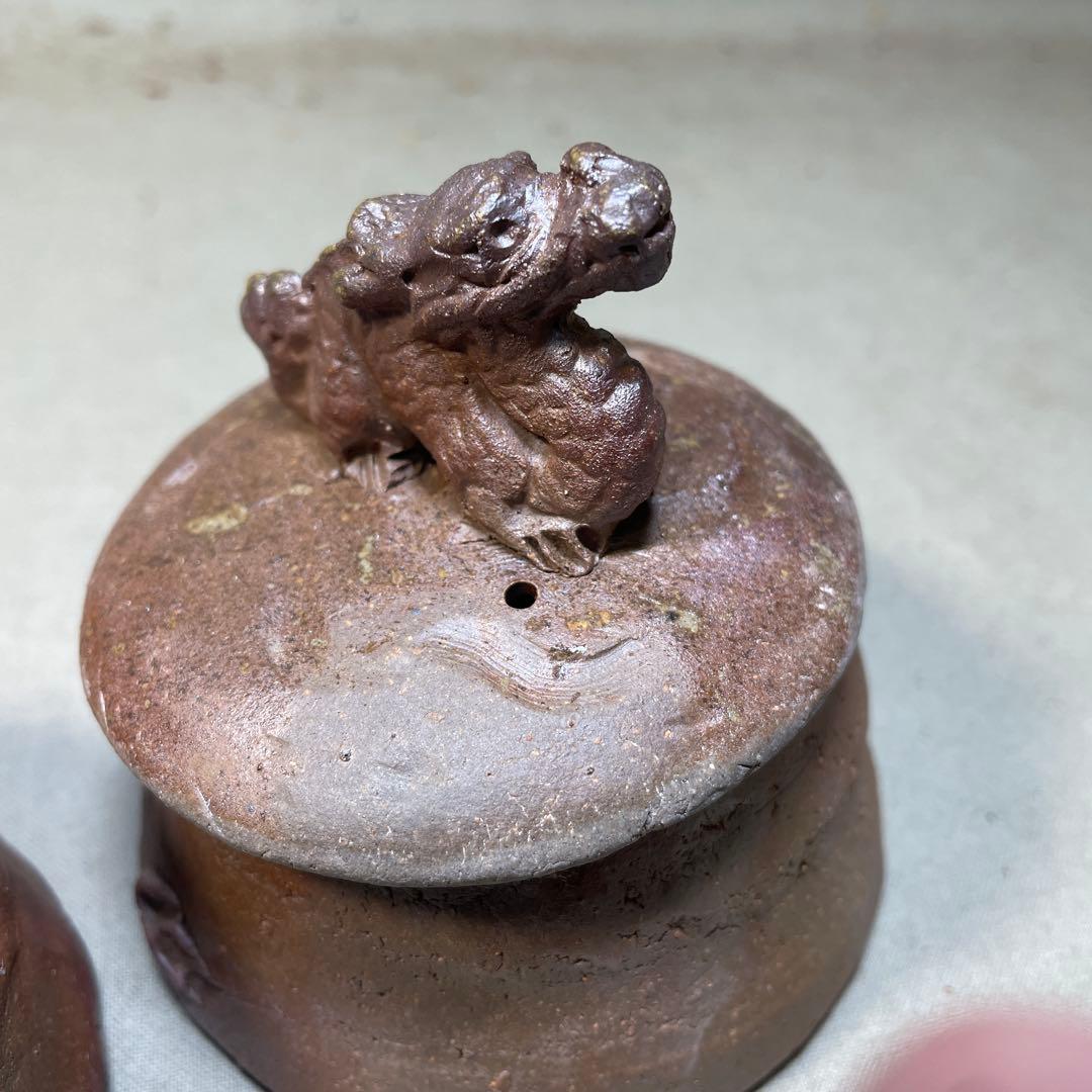 ト*ー様 備前焼　備前手造り龍宝瓶　獅子宝瓶 在銘 ２点セット 煎茶器 急須 煎