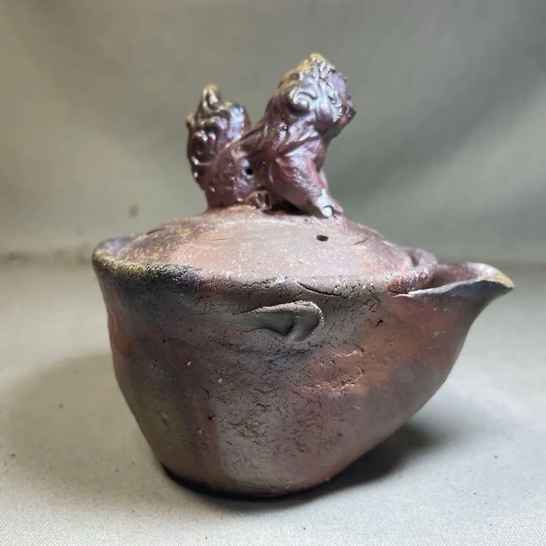 ト*ー様 備前焼　備前手造り龍宝瓶　獅子宝瓶 在銘 ２点セット 煎茶器 急須 煎