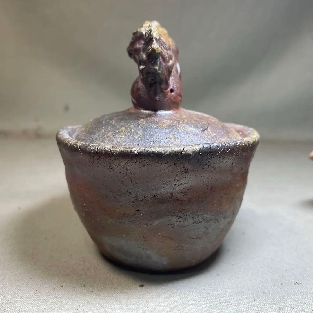 ト*ー様 備前焼　備前手造り龍宝瓶　獅子宝瓶 在銘 ２点セット 煎茶器 急須 煎