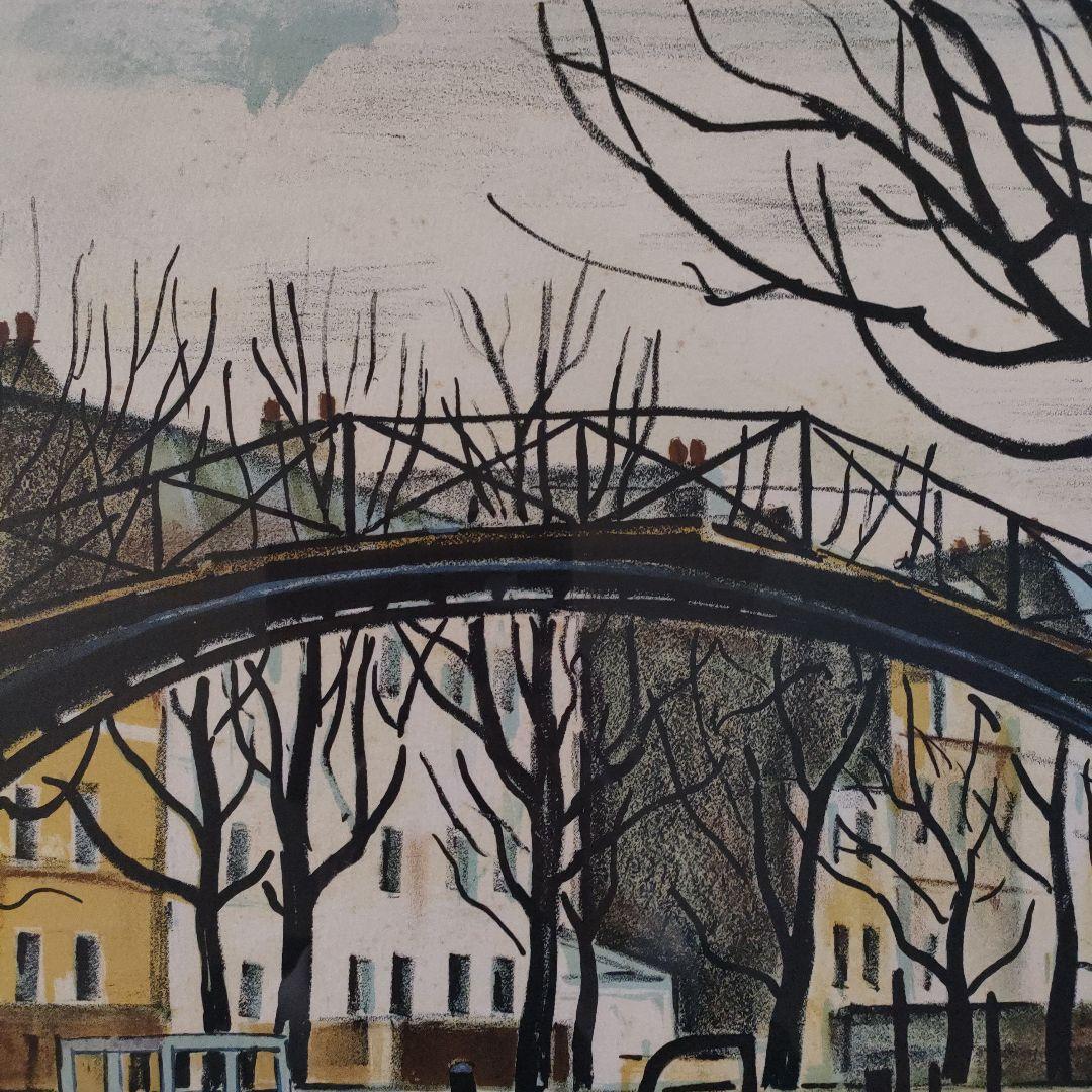 荻須高徳(文化勲章作家)　 大判リトグラフ『パリ　サン・マルタン運河』直筆サイン