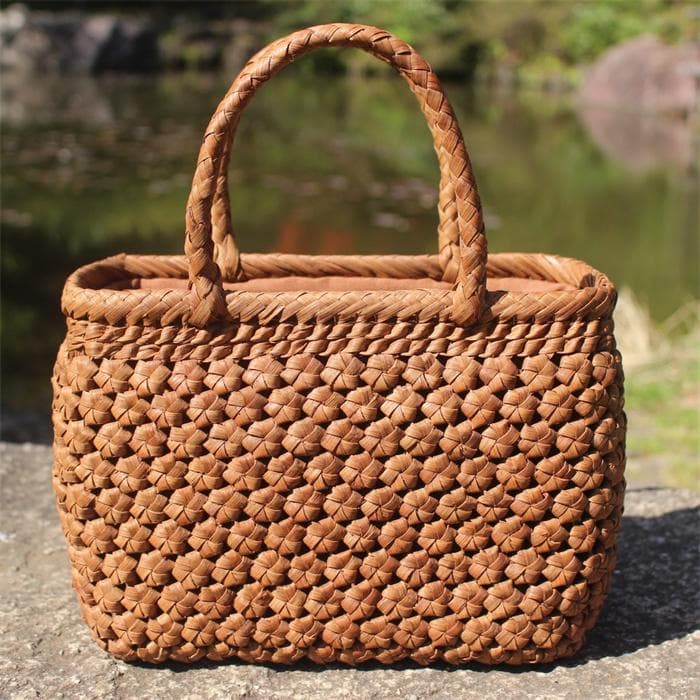 六角花結び編み 山葡萄 かごバッグ やまぶどう 山ぶどう カゴバッグ 持ち手 籠