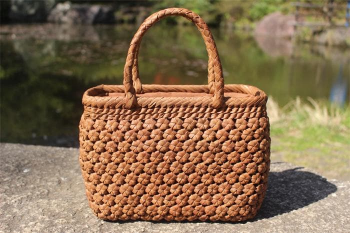 六角花結び編み 山葡萄 かごバッグ やまぶどう 山ぶどう カゴバッグ 持ち手 籠