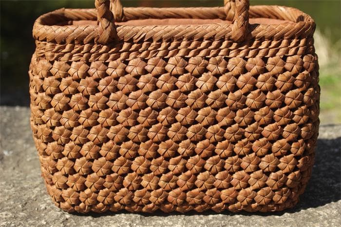 六角花結び編み 山葡萄 かごバッグ やまぶどう 山ぶどう カゴバッグ 持ち手 籠