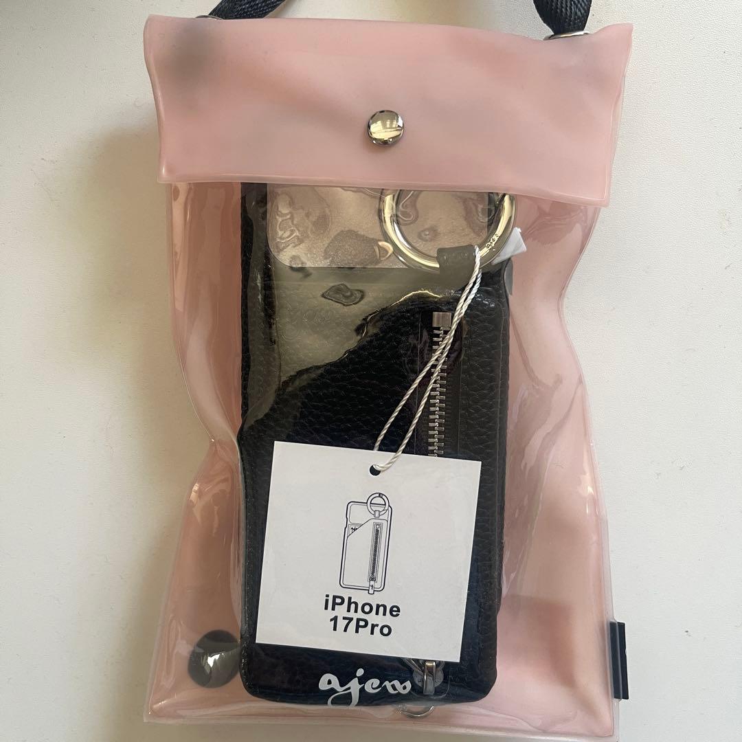 ajew iPhone 17Pro ケース ブラック ひも付き