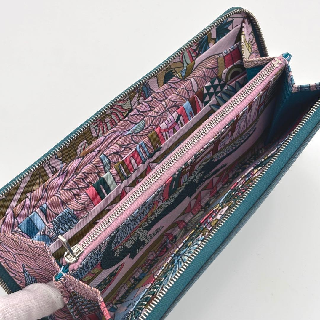 HERMÈSエルメス アザップ　シルクイン ロング　AU刻印　ブルー　長財布