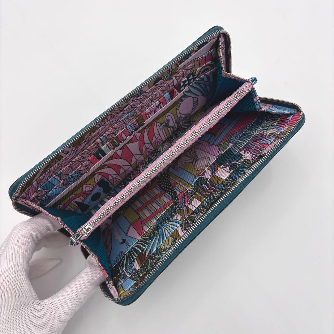 HERMÈSエルメス アザップ　シルクイン ロング　AU刻印　ブルー　長財布