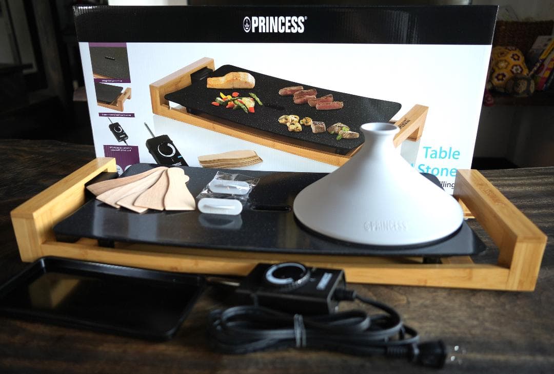 ＜美品＞PRINCESS テーブルグリルストーンブラック ストッパー＆蓋付