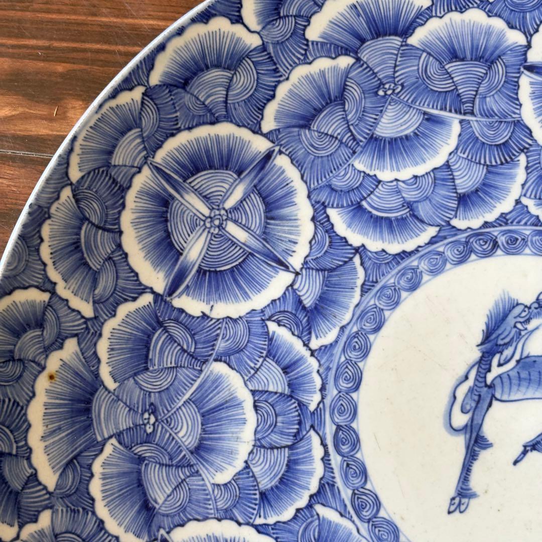 古美術 古伊万里 染付 時代 丸皿 骨董 皿 飾皿 大皿 麒麟