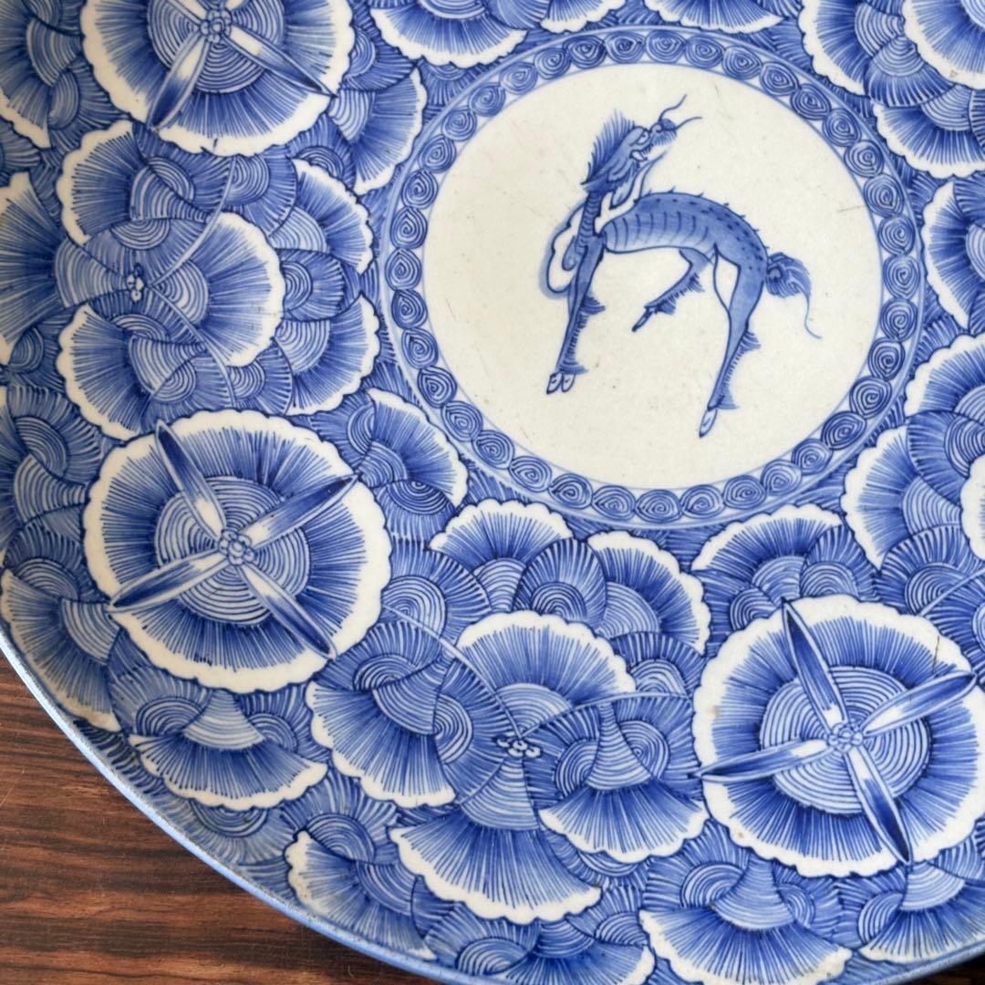 古美術 古伊万里 染付 時代 丸皿 骨董 皿 飾皿 大皿 麒麟