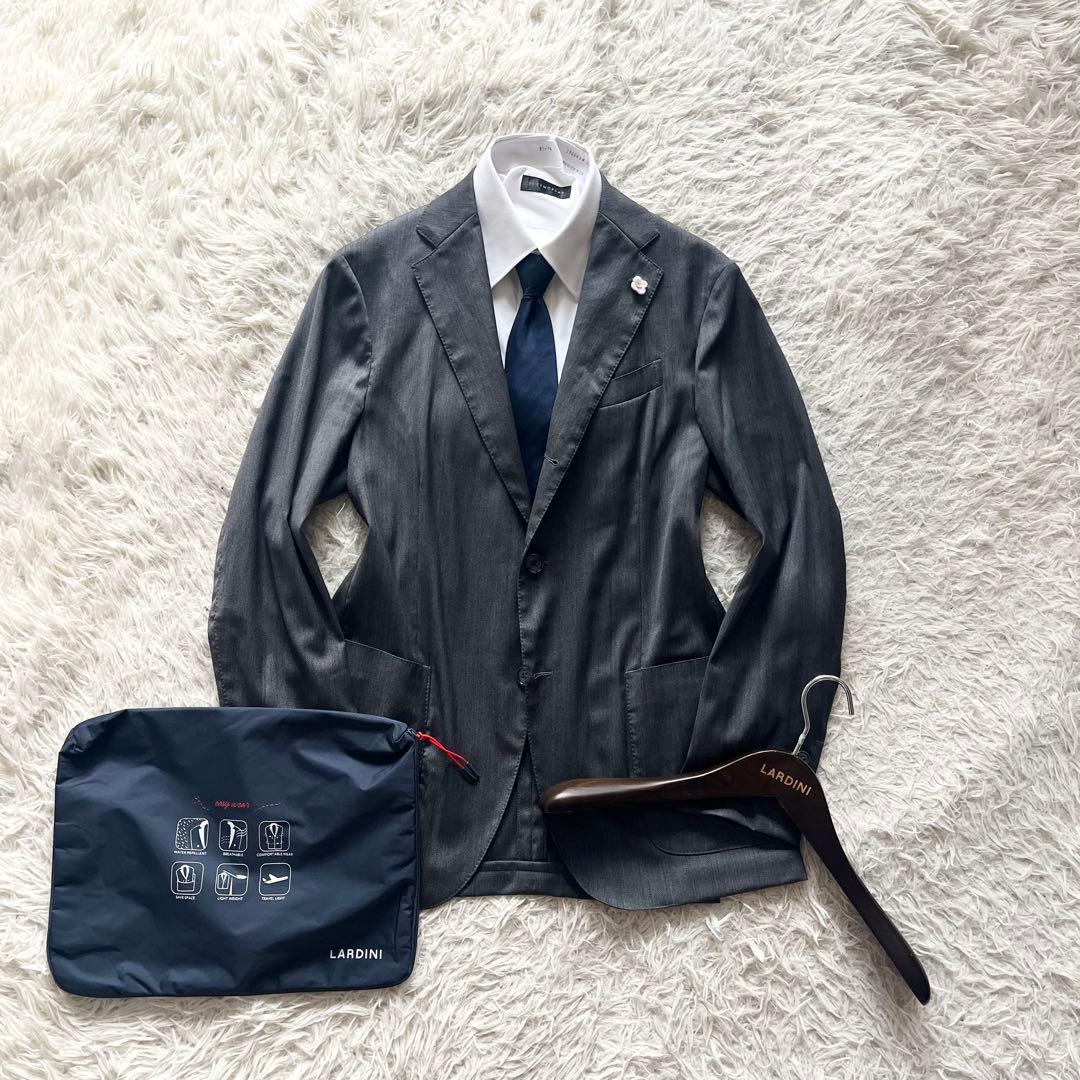<極美品>LARDINI easy wear グレー ウール ジャケット 46