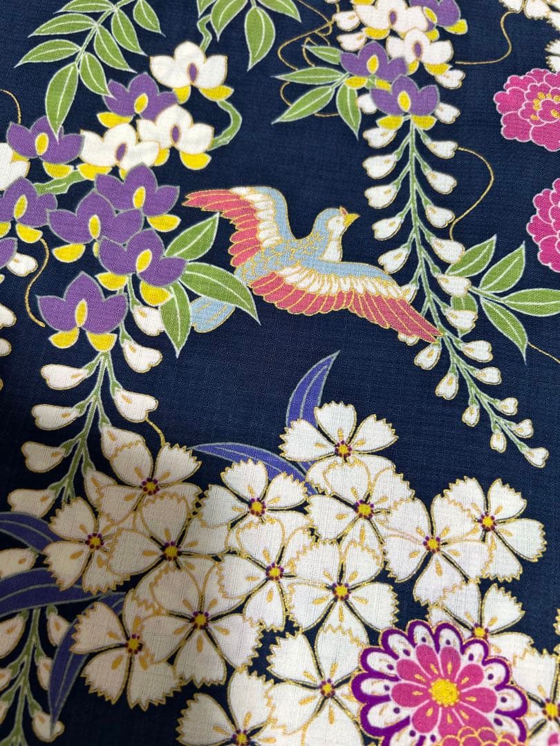 新品　浴衣単品　きもの道楽　紫陽花　花柄　百華　鳥　セオアルファ　小紋　単衣