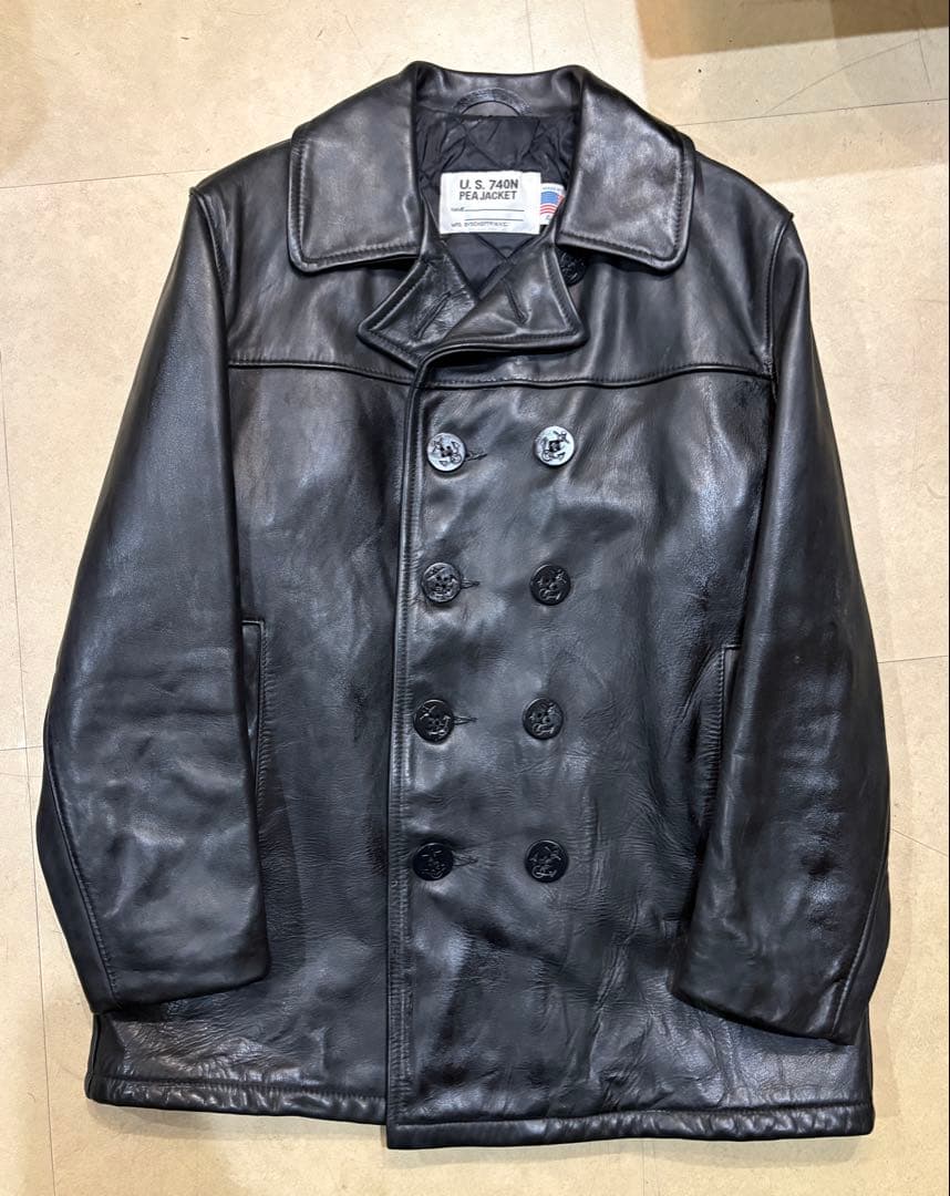 美品 SCHOTT レザー ピーコート40 XLブラック USA製 ショット