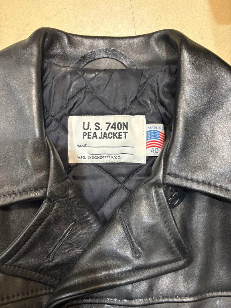 美品 SCHOTT レザー ピーコート40 XLブラック USA製 ショット