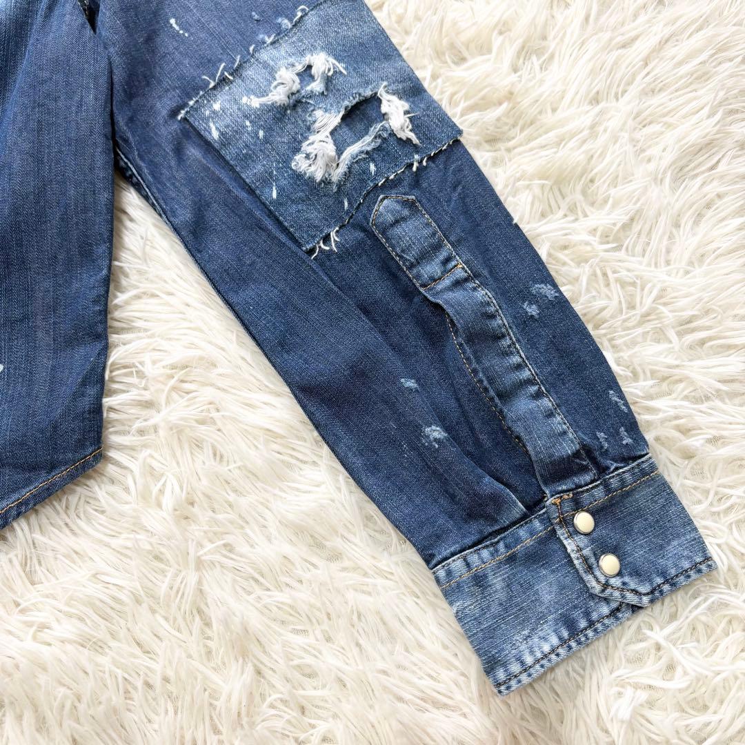 ✨美品✨ディースクエアード　ダメージ加工デニムシャツ　ショート丈　イタリア製