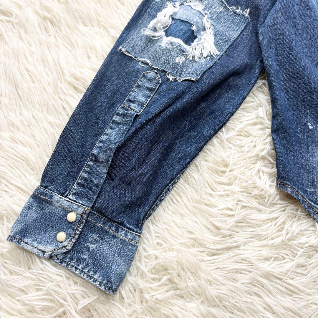 ✨美品✨ディースクエアード　ダメージ加工デニムシャツ　ショート丈　イタリア製