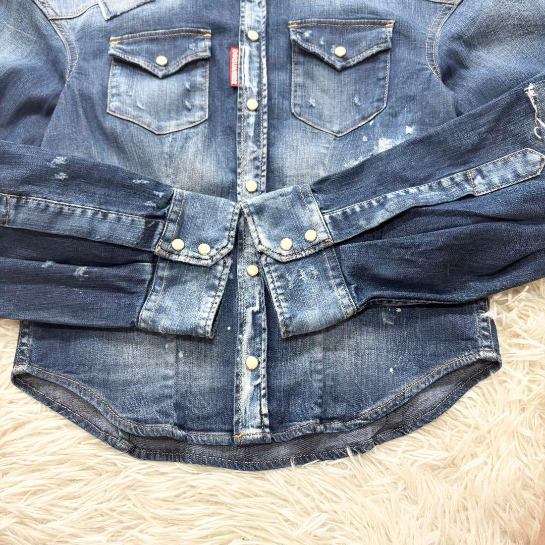 ✨美品✨ディースクエアード　ダメージ加工デニムシャツ　ショート丈　イタリア製