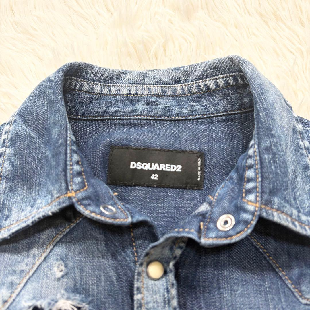 ✨美品✨ディースクエアード　ダメージ加工デニムシャツ　ショート丈　イタリア製