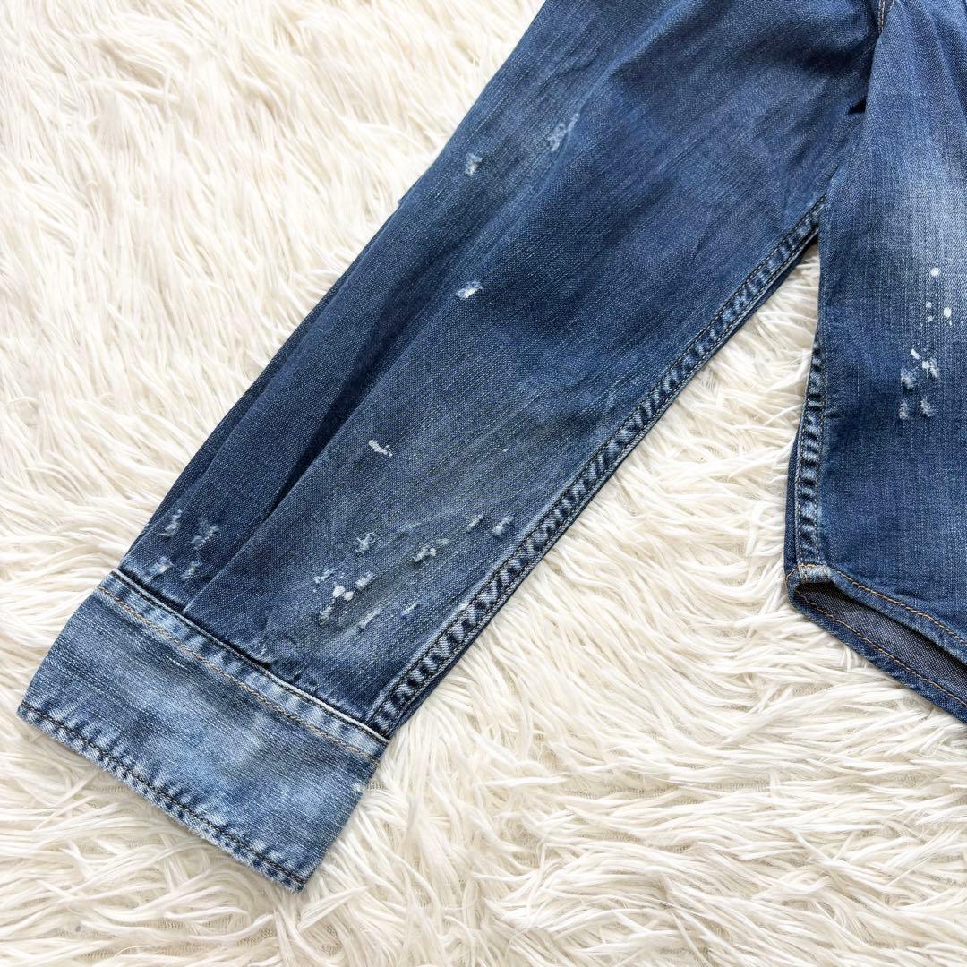 ✨美品✨ディースクエアード　ダメージ加工デニムシャツ　ショート丈　イタリア製