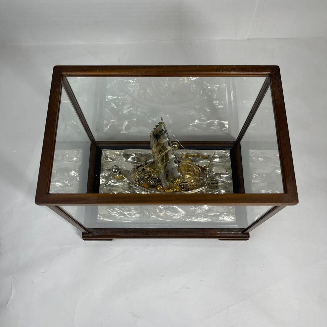 銀製 刻印 宝船 総重量 約2760g 置物 ガラスケース付