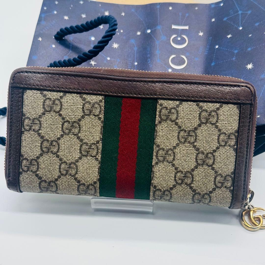 希少✨グッチ 長財布 ラウンドファスナー オフィディア GG レザー 茶色
