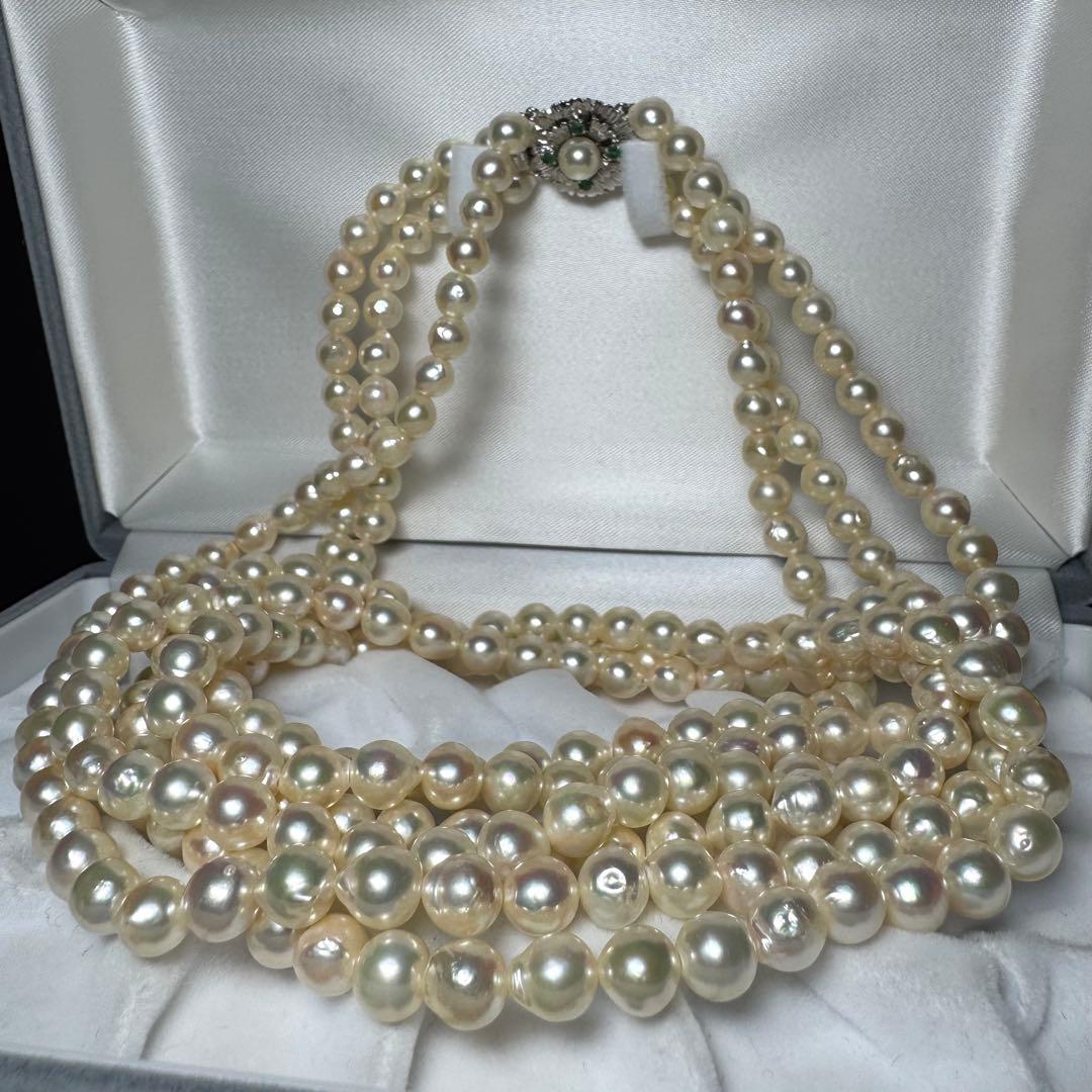 アコヤ真珠 3連 ロングネックレス パール 6.7mm 65cm 124.4g