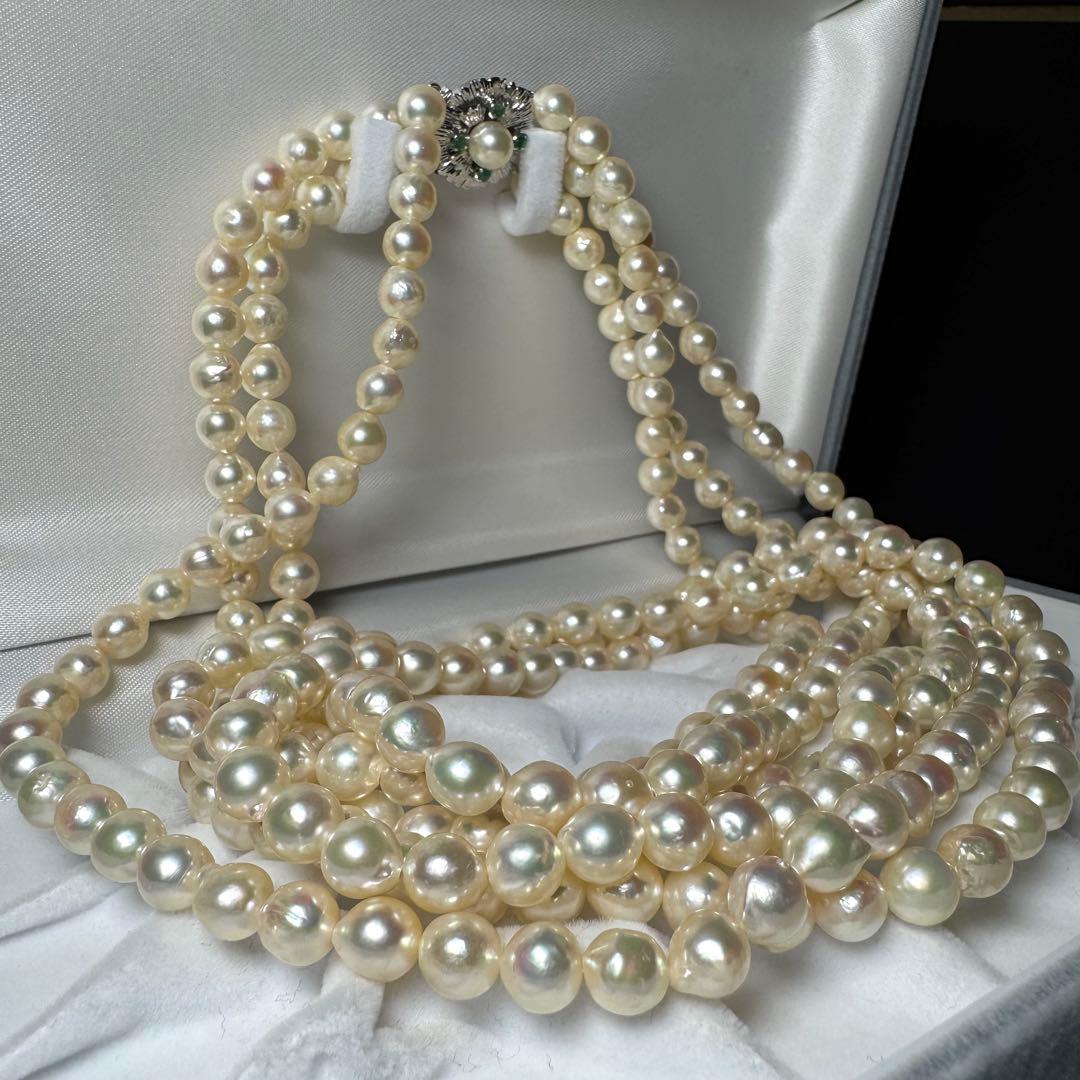 アコヤ真珠 3連 ロングネックレス パール 6.7mm 65cm 124.4g