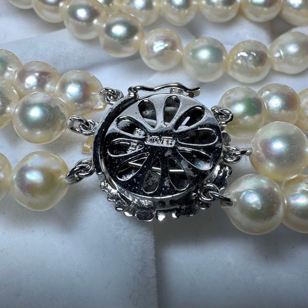 アコヤ真珠 3連 ロングネックレス パール 6.7mm 65cm 124.4g