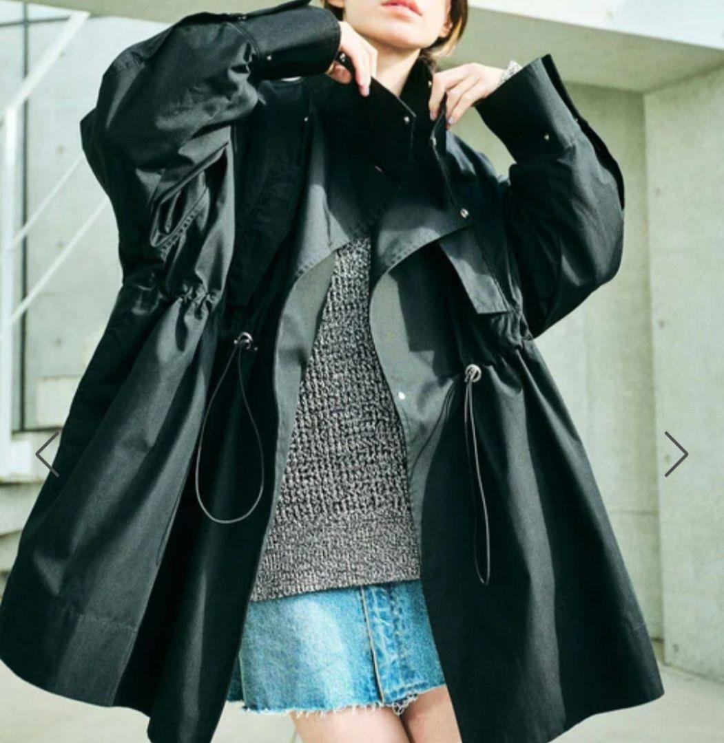 ADAM ET ROPE' スタンドカラーハーフモッズコート　ブラック