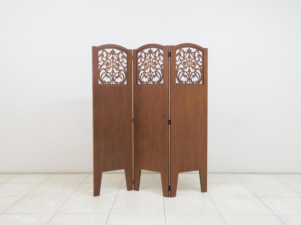 三越 ブルージュ■透かし挽きスクリーン■3連■パーテーション 衝立■オーク材