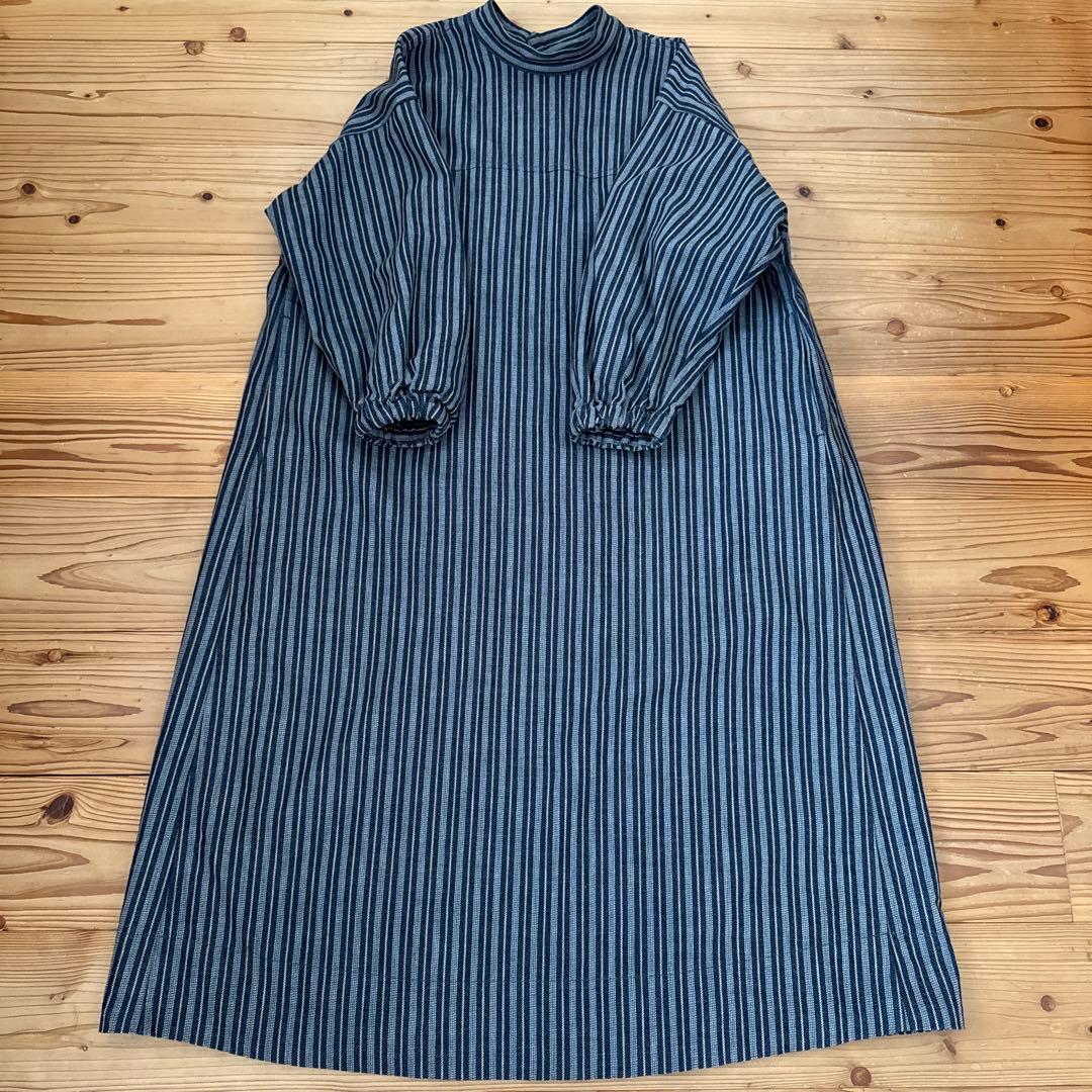 45R 春コットンツイードのドレス　インディゴ