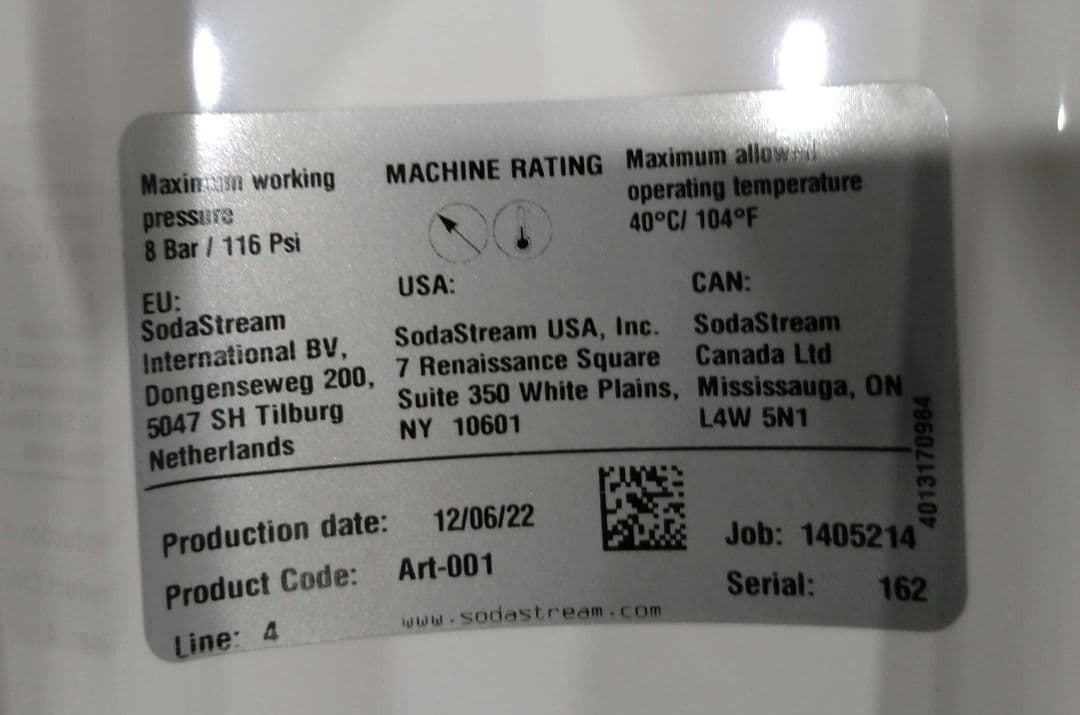 ソーダストリーム　アート　sodastream　Art-001　未開封シリンダー