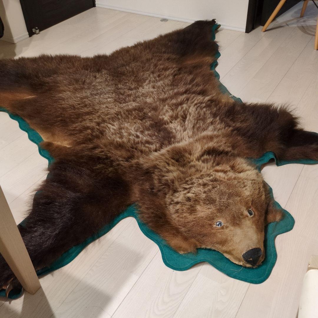 クマの毛皮ラグ ブラウン グリーン縁取り