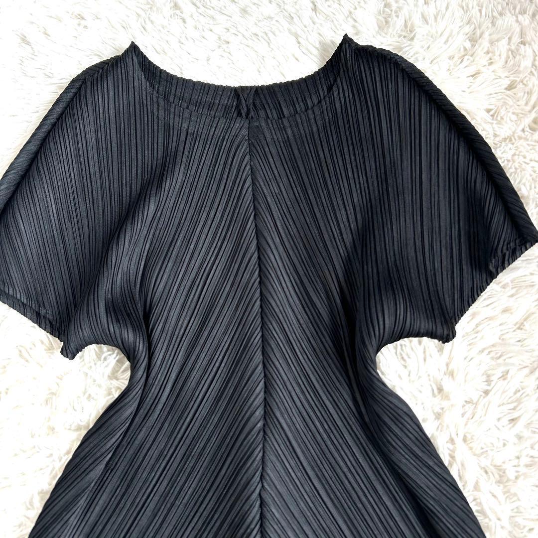【美品】プリーツプリーズ バウンスチュニック ワンピース 斜めプリーツ 黒 3