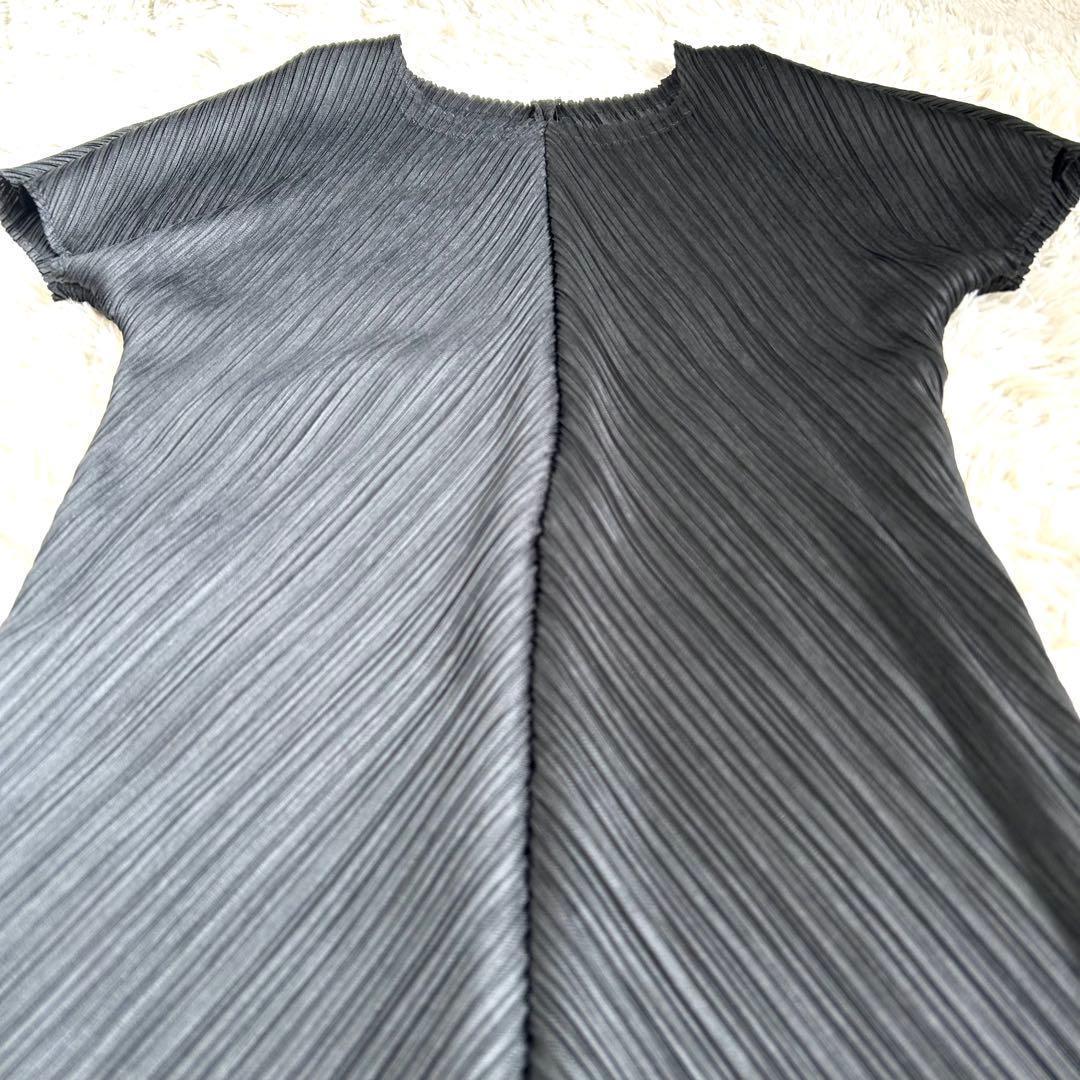 【美品】プリーツプリーズ バウンスチュニック ワンピース 斜めプリーツ 黒 3