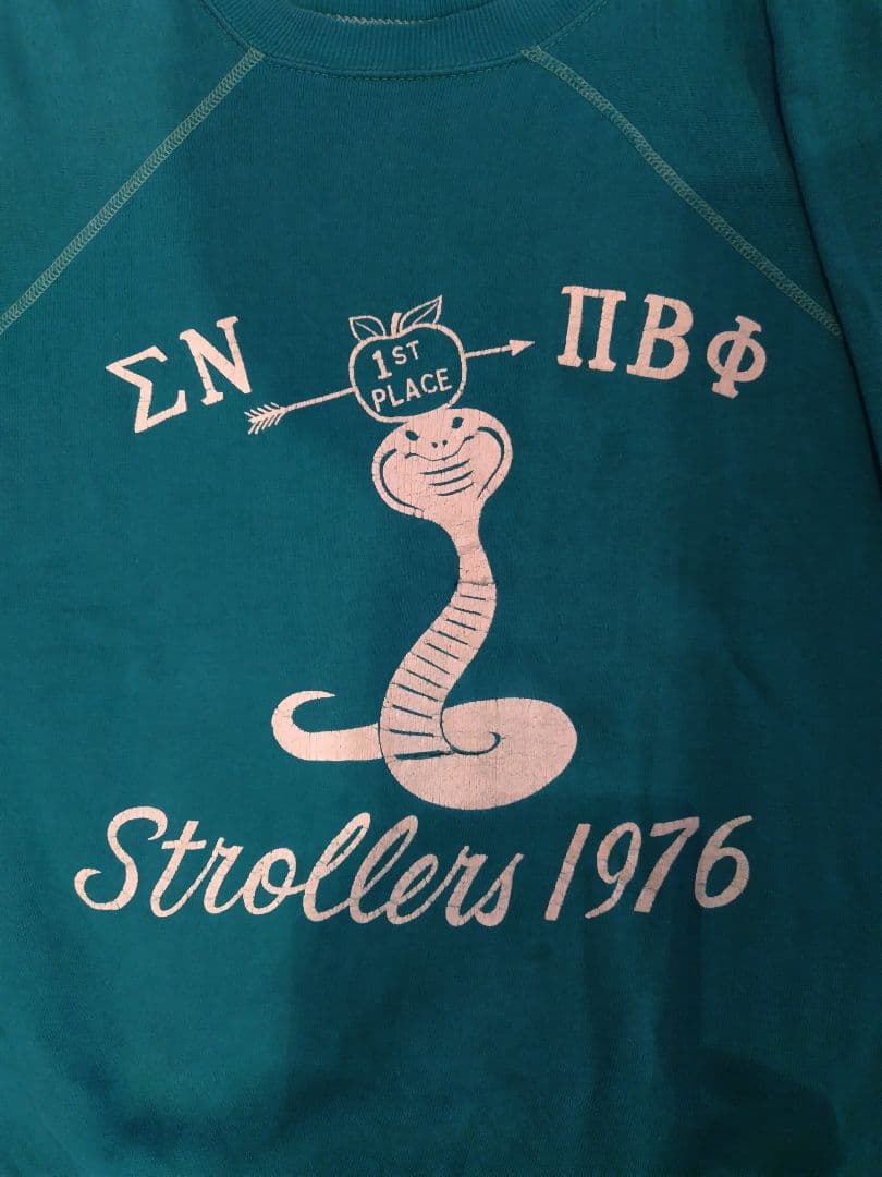 ビンテージ　フロッキースウェット ターコイズ コブラ デザイン