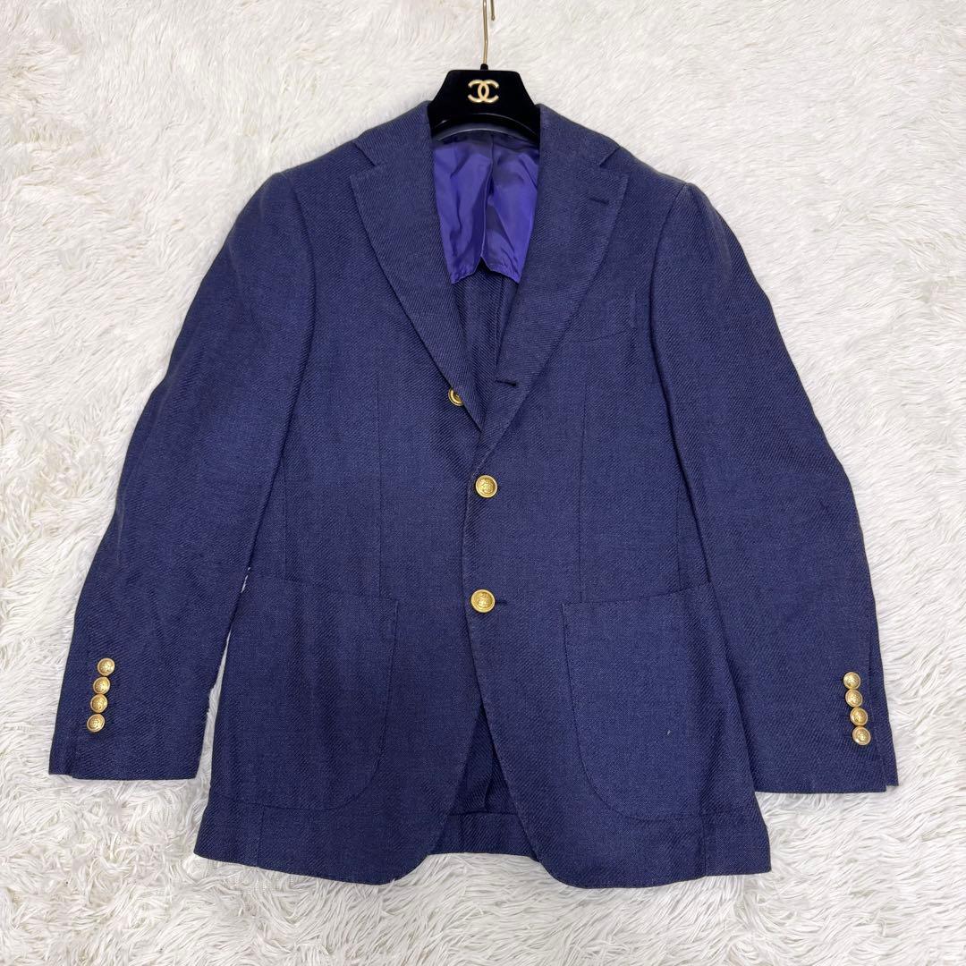 【美品】シルク混 ブリッラペルイルグスト テーラードジャケット 紺ブレ ブレザー