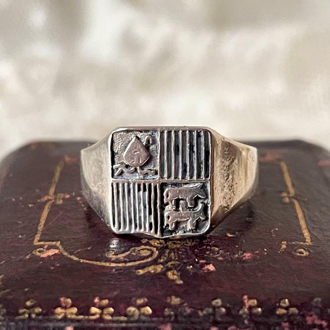 ブギウギ 　純銀製紋章デザインリング　フランスアンティーク　シグネット指輪